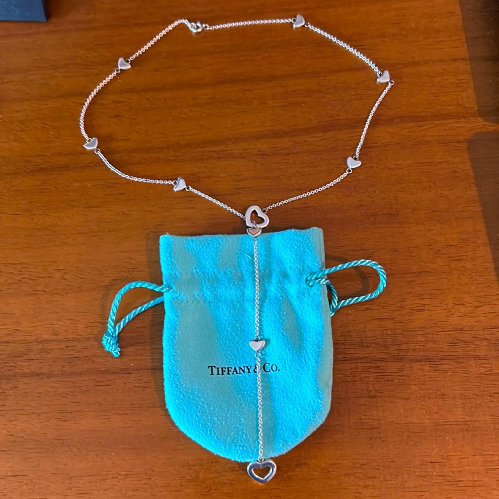 Tiffany & Co sterling silver heart lariat necklace!